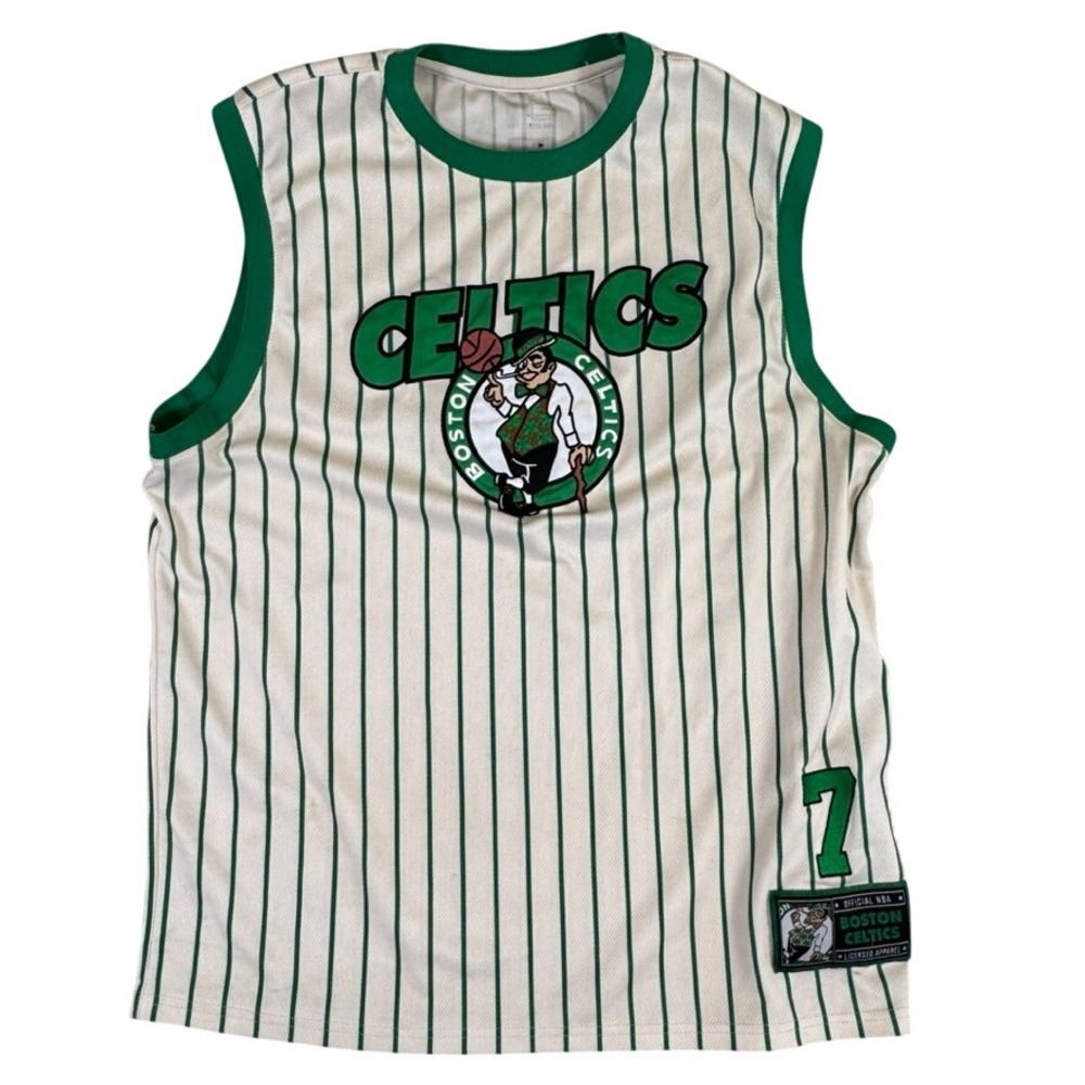 NBA Boston Celtics Jaylen Brown #7 Pinstripe Jersey Mens Large White Green